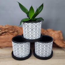 Load image into Gallery viewer, Black Flowers small 3.5 inch ceramic planter pot