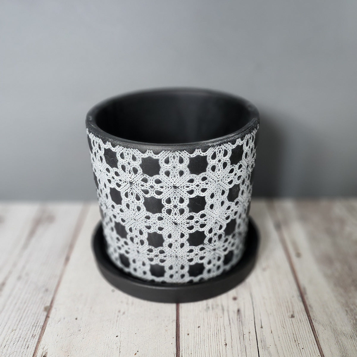 lattice planter pot Black Lattice medium 5 inch ceramic planter pot – Victory Road Farm