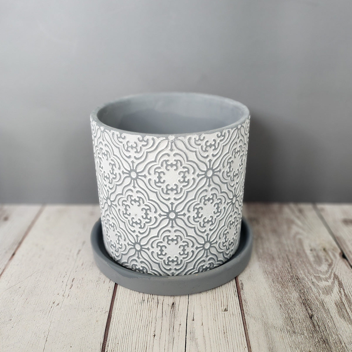silver ceramic plant pot Grey Paisley medium 5 inch ceramic planter pot – Victory Road Farm