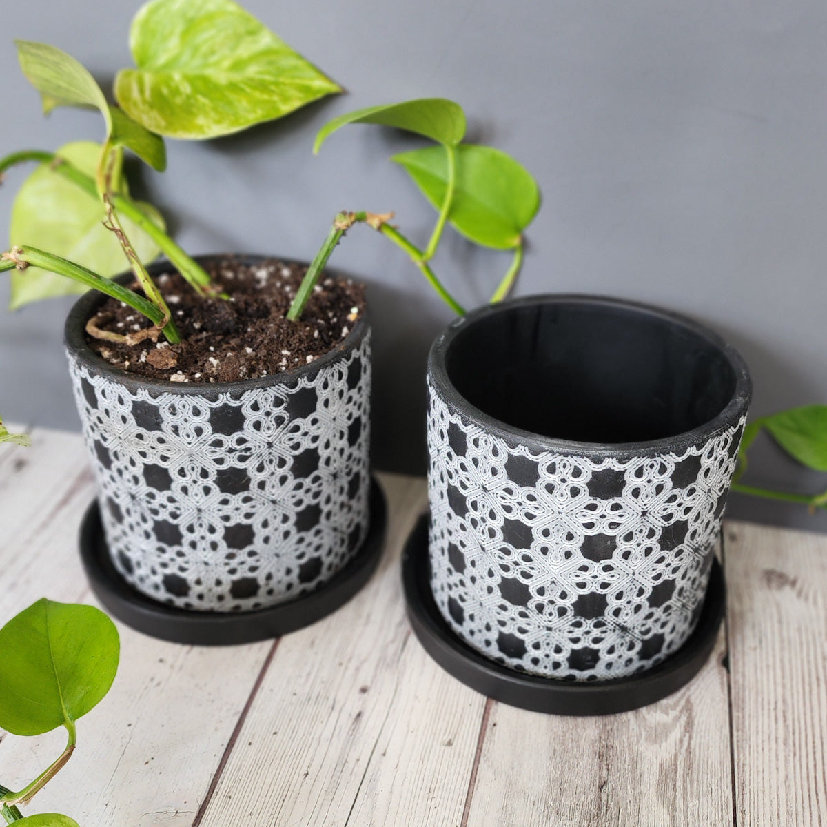 5 inch indoor planter Black Lattice medium 5 inch ceramic planter pot – Victory Road Farm