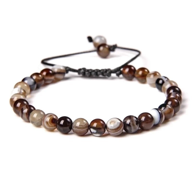 Dark Coffee Striped Agate Adjustable Stone Bracelet