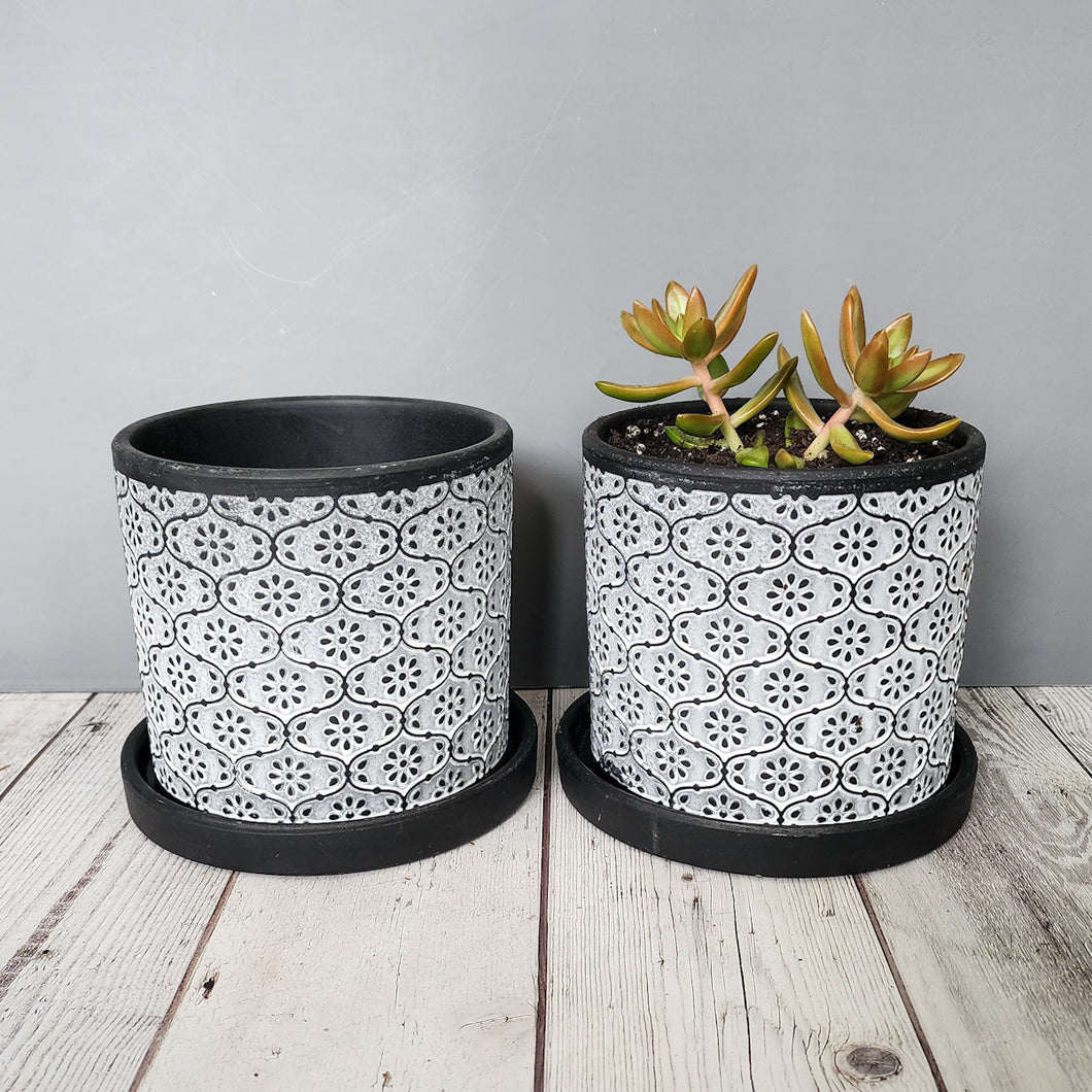 5 inch white ceramic plant pots White Flowers medium 5 inch ceramic planter pot