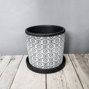 White Flowers medium 5 inch ceramic planter pot
