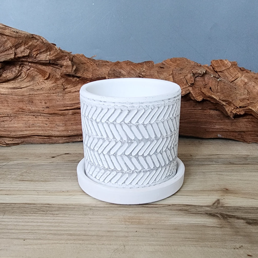 White Leaves small 3.5 inch ceramic planter pot
