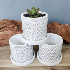 White Leaves small 3.5 inch ceramic planter pot
